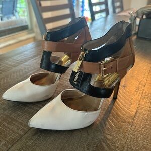 Michael Kors Tri-Color Pointed Toe Heels with Gold Hardware